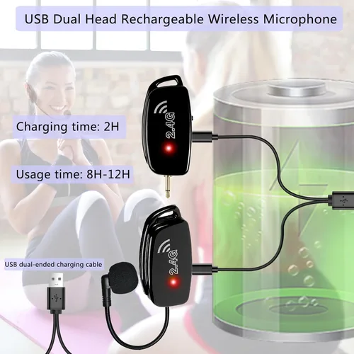 Vista 2 de Auriculares de Micrófono Inalámbrico MIC: 2.4G Micrófono de Cabeza Inalámbrico y Micrófono de Mano 2 en 1 - Rango de 160 Pies con Enchufe de 1/8