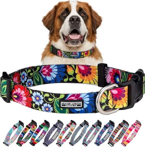 Vista 51 de Lucky Love Dog - Collar para perras pequeñas, diseño Blackbird de estampado alegre con flores de primavera y verano, talla XS Collar Blackbird