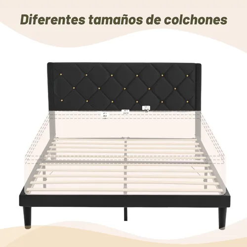 Vista 7 de Base de cama de plataforma de tamaño matrimonial con cabecero de terciopelo Sturdy Wooden Slats Support, Mattress Foundation, No Box Spring