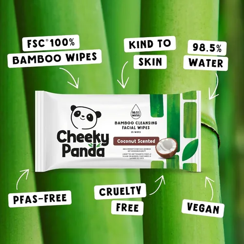 Vista 7 de The Cheeky Panda Paquete a granel de toallitas húmedas de limpieza facial 24 paquetes de 25 toallitas desmaquillantes desechables perfumadas