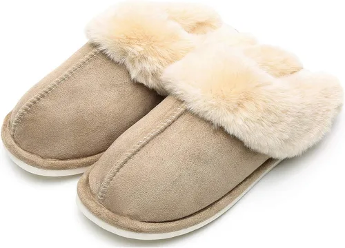 Vista 2 de Epsion Pantuflas cálidas de invierno para mujer, de piel sintética, esponjosas, antideslizantes, forro de felpa, suela antideslizante