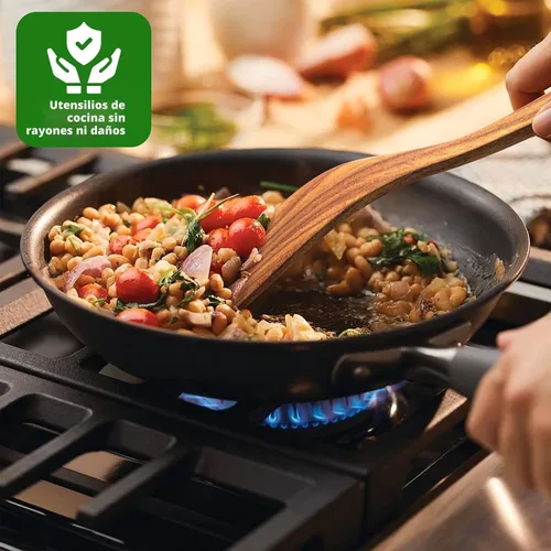 Vista 5 de Juego de utensilios de cocina de teca natural con soporte, cucharas de madera para cocinar, juego de 10 espátulas de cocina con soporte