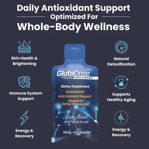 Vista 2 de GlutaDose Suplemento líquido de glutatión, L glutatión líquido con acerola y zinc, sabor natural a bayas de limón, fórmula antioxidante sin azúcar