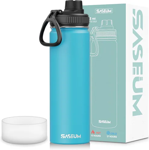 Vista 9 de SASEUM Botella de agua de acero inoxidable de 12 onzas, botella aislada sin BPA con tapa de boquilla a prueba de fugas, botella de metal de boca
