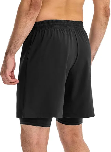 Vista 6 de Lixada Mens Running Shorts Quick Dry Breathable Workout Shorts with Inside Phone PocketZipper Side PocketsWaist Pockets