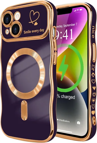 Vista 34 de LCHULLE - Funda magnética para iPhone 13 para mujeres y niñas, con forma ondulada, color azul bebé [Compatible with MagSafe] Cute Curly Wave, Love