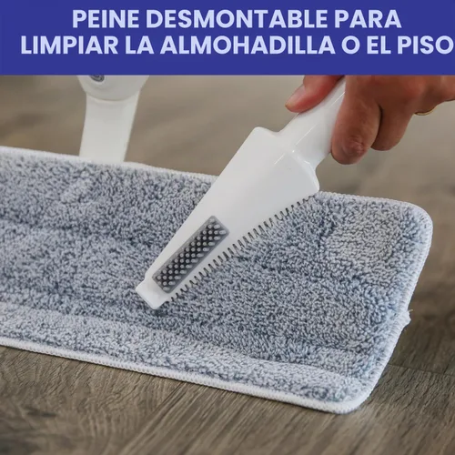 Vista 9 de Don Aslett 's Spray Mop Plus+ para limpieza de suelos Cabezal giratorio de 360° Almohadilla de microfibra reutilizable Raspador de goma