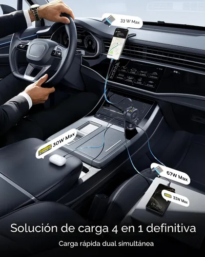 Vista 2 de Baseus Cargador de coche retráctil de 163 W USB C de carga rápida, PrimeTrip VR2 Max 4 en 1, cargador de coche rápido con cable USB C retráctil dual