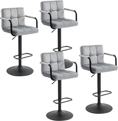 Vista 8 de Furnimart Juego de 4 taburetes de bar ajustables giratorios con reposabrazos y reposapiés, sillas de bar tapizadas para cocina y comedor Terciopelo