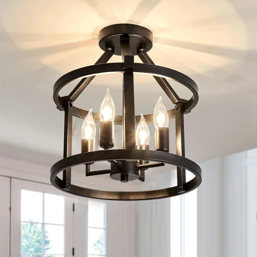 Vista 10 de UOFUS Lámpara de techo negra de 6 luces de metal para comedor, moderna, industrial, semiempotrada, para cocina, isla, dormitorio, entrada, pasillo