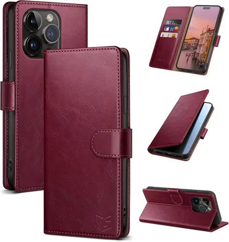 Vista 17 de SUANPOT Funda tipo cartera para iPhone 14 Pro de 6.1 pulgadas con bloqueo RFID, tarjetero y tarjetero, funda protectora de piel sintética con tapa