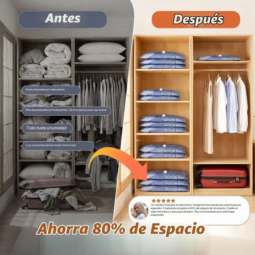 Vista 5 de QcoQce Bolsas inalámbricas de almacenamiento al vacío con bomba, paquete de 12 (2 L/4 M/4 S/2 bono), bolsas de ahorro de espacio para viajes