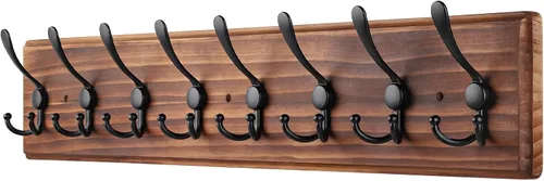 Vista 9 de Perchero de Pared de Montaje en Pared, Perchero de Pared de Madera Resistente para Pared, 6 Ganchos Triples para Colgar Abrigos, Chaqueta, Sombrero