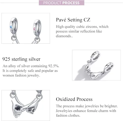Vista 5 de VOROCO Dije de plata de ley 925 con forma de corazón para pulsera, Navidad, día de la madre, cumpleaños, joyería perfecta para mamá, abuela, hija