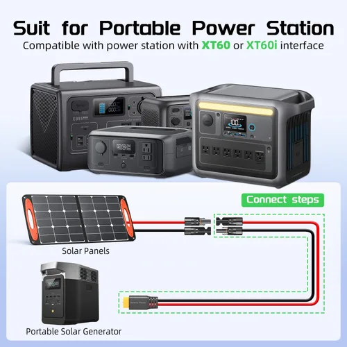 Vista 2 de Bateria Power Cable de extensión de carga solar a XT60 10AWG 2 pies conector solar a XT60 Cable adaptador para panel solar a batería LiFePO4 RV