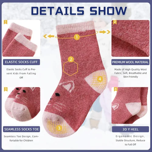 Vista 22 de Eocom 6 pares de calcetines de invierno cálidos de lana para niños y niñas