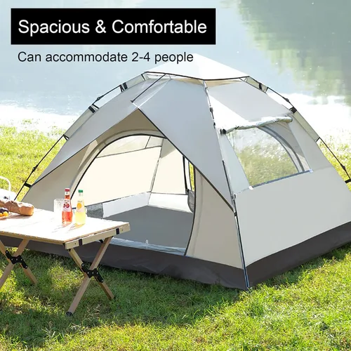 Vista 2 de Generic 2-4 Person Camping Dome Tent, Waterproof Windproof,Portable Tent Bag,Automatic Pop Up Camping Tent with 2 Doors and 2 Mesh