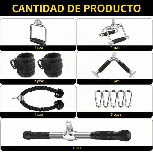 Vista 2 de Accesorio para máquina de cable, accesorios de extracción LAT, accesorios de gimnasio en casa, accesorio desplegable de tríceps