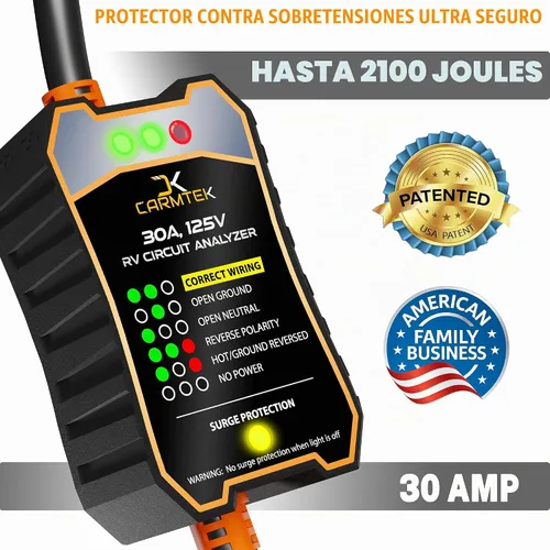 Vista 2 de CARMTEK Protector de sobretensiones para RV de 30 amperios - Analizador de circuito para RV con protección inteligente integrada de 30 amperios