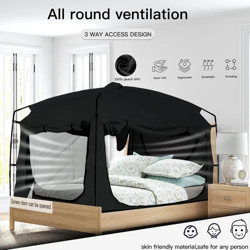 Vista 2 de Bed Tent,Portable Privacy Sleeping Bed Canopy,Blackout 90% Drapes for Kids and Adult,Indoor Space Tent with Breathable Large Mesh Windows