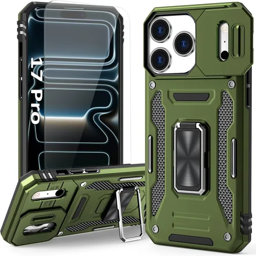 Vista 30 de Funda compatible con iPhone17 Pro con soporte, cubierta de cámara y protector de pantalla HD, doble capa a prueba de golpes, protección contra