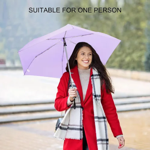 Vista 104 de LEAGERA Paraguas de viaje compacto para bolso, mango plano, impermeable para lluvia ligera