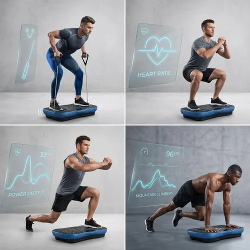 Vista 5 de Equipo de ejercicio con placa de vibración para fitness, máquina de ejercicio con forma de cuerpo entero, plataforma de vibración, ajuste de Azul
