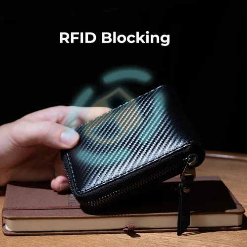 Vista 3 de Alldaily Carteras de bloqueo RFID para hombres con cremallera plegable RFID tarjetero (negro)