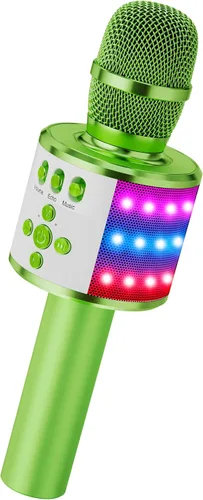 Vista 15 de Micrófono de karaoke BONAOK para niños y adultos - micrófonos Bluetooth con luces de disco, efecto eco, altavoz incorporado, reproductor de karaoke