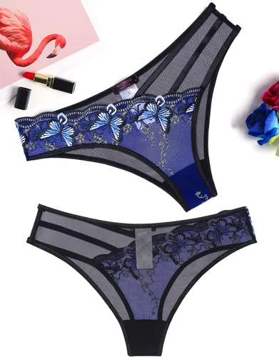 Vista 5 de Avidlove Bragas sexy para mujer, paquete de bragas de malla bordadas con mariposa