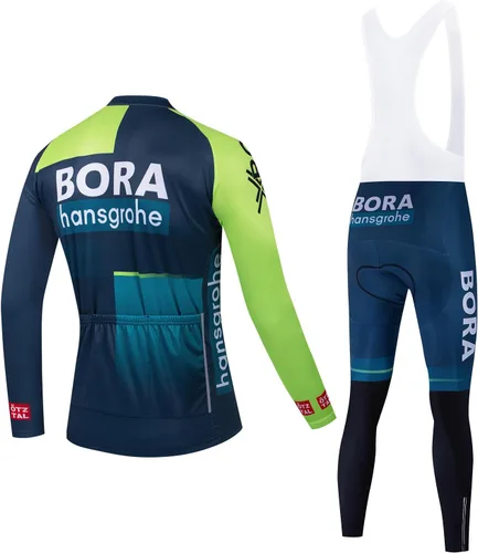 Vista 15 de Conjunto de ropa de ciclismo para hombre, manga larga, jersey de ciclismo con cremallera, bolsillo, traje de bicicleta, pantalones con babero de gel
