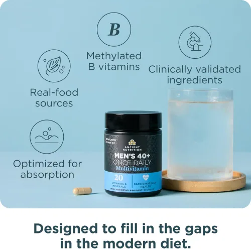 Vista 4 de Ancient Nutrition Multivitamínico para hombres, Multi Men's 40+ suplemento vitamínico una vez al día, magnesio, vitamina A, B metilada y K2, apoya