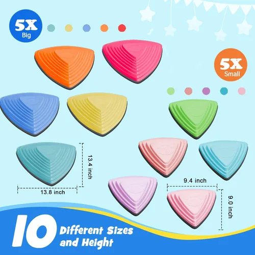 Vista 6 de Stepping Stones para niños, 10 juguetes sensoriales antideslizantes, juego interior y exterior que promueve el equilibrio, la coordinación