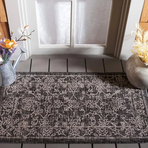 Vista 14 de SAFAVIEH Alfombra lavable al aire libre, colección Courtyard - 2'3" x 5', azul aguamarina y gris, no desprende pelusa y fácil limpieza, ideal