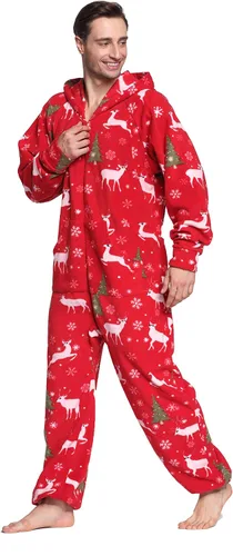Vista 3 de Pijama enterizo de una pieza para mujer y hombre con capucha y forro polar
