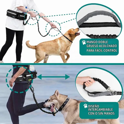 Vista 6 de Correa para perro PetAmi manos libres, correa para correr con bolsa para la cintura, para caminar, trotar, doble bolsillo con cremallera