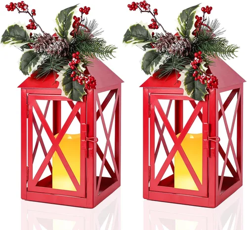 Vista 13 de Bdor Christmas Lanterns 2 Pack with LED Candles for Christmas Porch Decor