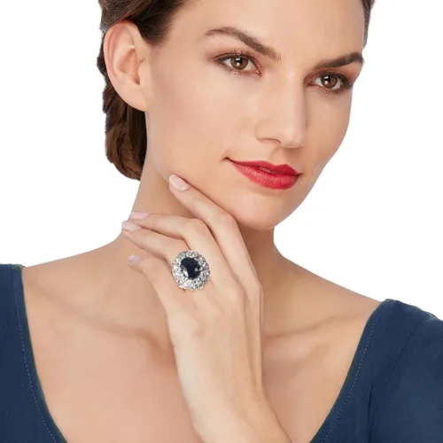 Vista 2 de Ross-Simons 725 Carat Dark Blue Sapphire and 440 ct tw White Topaz Ring in Sterling Silver