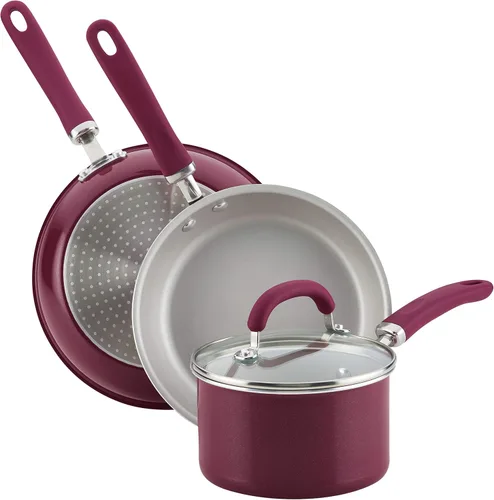 Vista 5 de Rachael Ray Create Delicious - Juego de ollas y sartenes antiadherentes, 13 piezas, color burdeos brillante