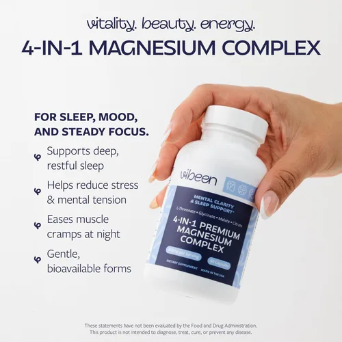 Vista 2 de Magnesio 4 en 1 para apoyo al sueño, L-treonato, glicinato, malato y citrato, 240 mg, suplemento de complejo de magnesio quelado (60 cápsulas)