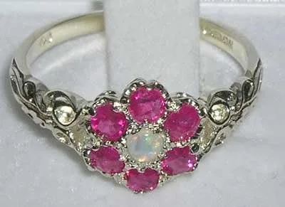 Vista 4 de Anillo de plata de ley 925 auténtico ópalo y rubí para mujer