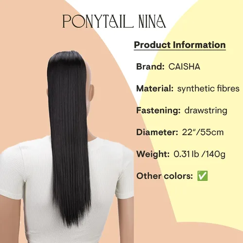 Vista 2 de CAISHA Extensión de cola de caballo de 22" con cordón voluminoso Straigtht negro-marrón PH503