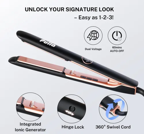 Vista 5 de Pulla Plancha de pelo profesional 2 en 1 con revestimiento de cerámica, plancha plana iónica de doble voltaje para viajes, sin encrespamiento, 500