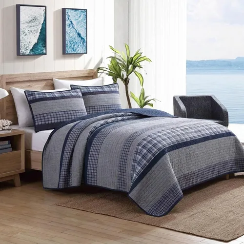 Vista 2 de Nautica Home Colección Adleson Cubrecama edredón ligero y reversible de 100 % algodón, prelavado para mayor comodidad, fácil cuidado, lavable a