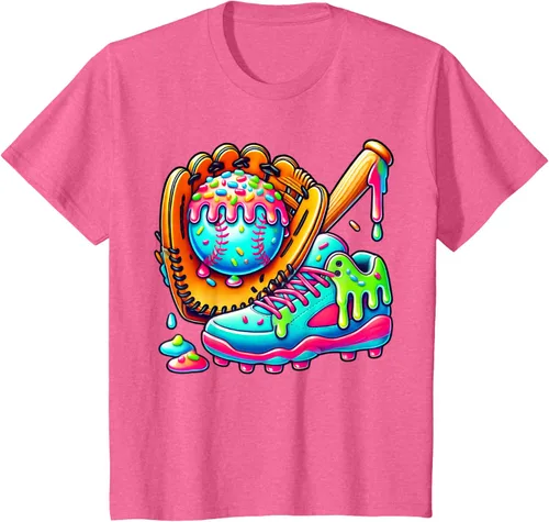 Vista 13 de Ice Cream Drip Baseball Stuff Baseball Drip For Boys Graphic T-Shirt, Negro -, Pequeña