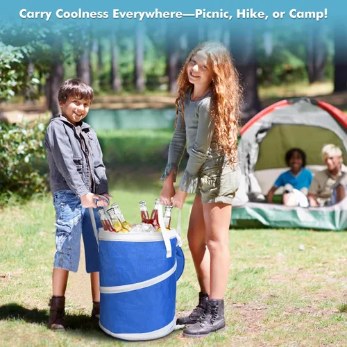 Vista 5 de Tirrinia Hielera grande emergente, hielera plegable aislada con mesa plana para bebidas, enfriador redondo ligero y portátil para viajes, pesca