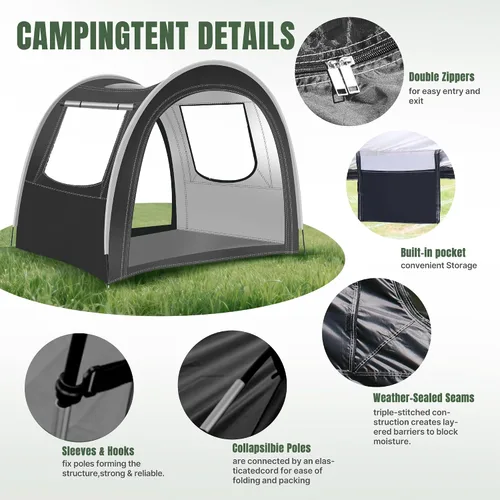 Vista 4 de Tienda de campaña para túnel y camping, 82 x 71 x 65 pulgadas, 2/3/4 personas, diseño de tres capas con malla / PVC / tela Oxford Glamping tienda