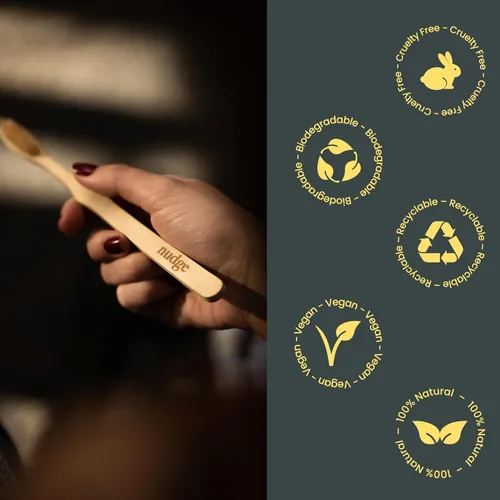 Vista 2 de Nudge - Cepillos de dientes de bambú natural con cerdas de bambú, cepillo de dientes de cerdas suaves, biodegradable, ecológico
