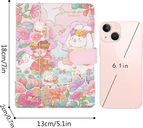 Vista 2 de Lindo cuaderno de dibujos animados kawaii, cuaderno de bocetos japonés con cubierta de cuero, cuaderno de notas, cuaderno de viaje, rosa claro