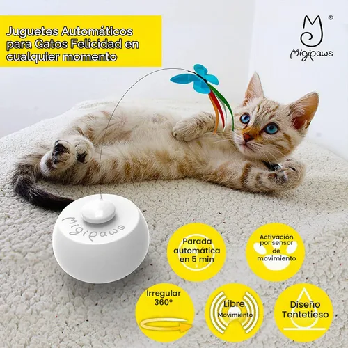 Vista 2 de Migipaws Juguetes interactivos para gatos, juguete de mariposa y plumas, bola giratoria automática para gatos aburridos de interior, sensor táctil